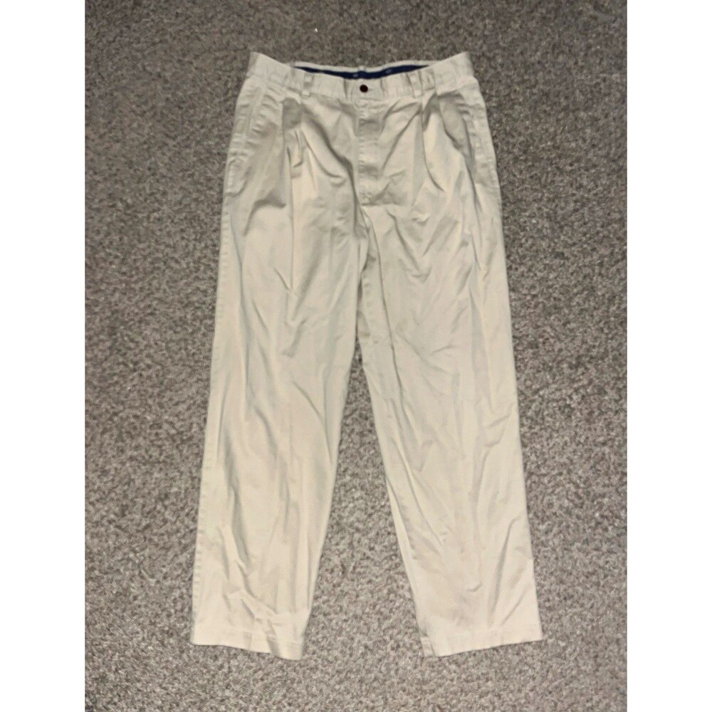 Mens Dockers Beige Dress Pants 36x31 Cotton Twill Pleated Classic Fit Straight